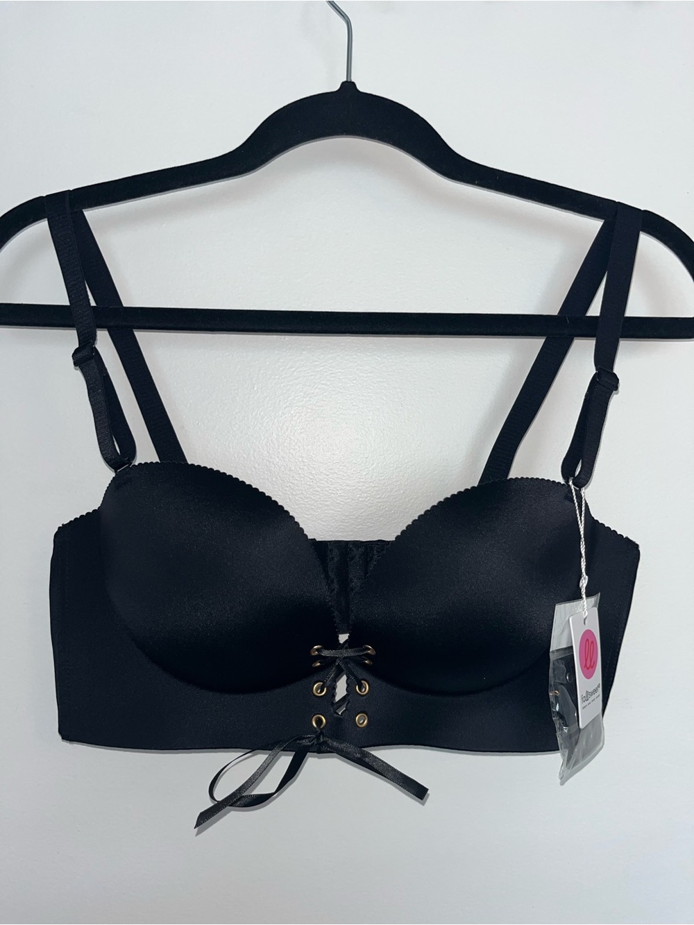 Black Lace-Up Longline Push-Up Bra - Women Intimates